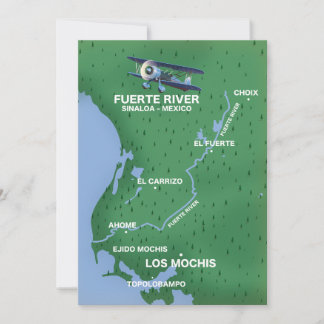 Fuerte River Sinaloa, Mexico travel map Poster Invitation