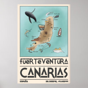 Fuerteventura Map Wall Art Canary Islands Travel