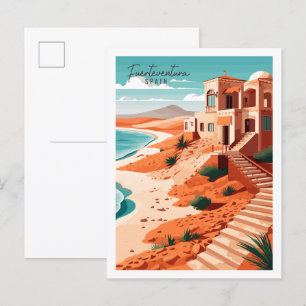 Fuerteventura Spain vintage travel illustration Postcard