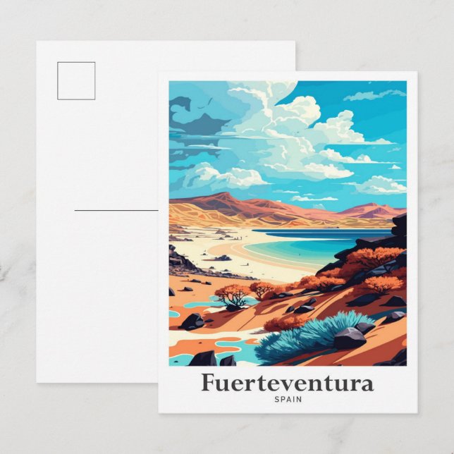 Fuerteventura Spain Vintage Travel Illustration Postcard (Front/Back)