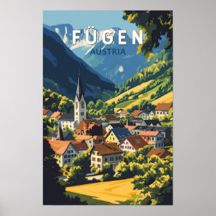 Fugen Austria Illustration Travel Art Vintage Poster
