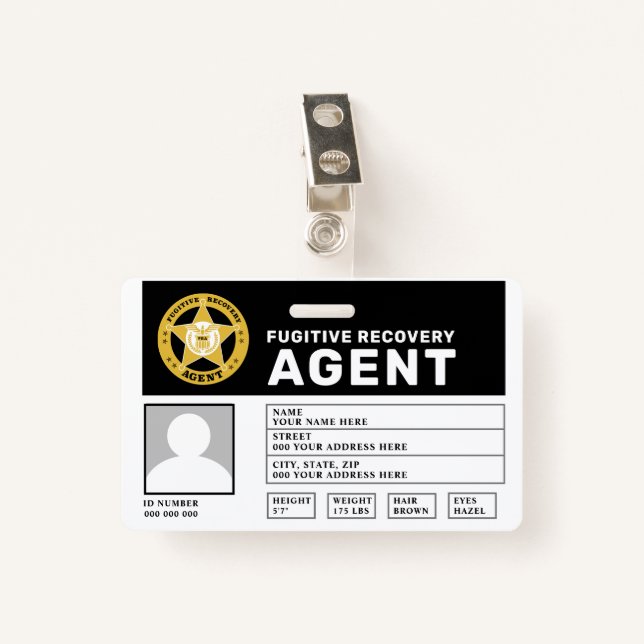 FUGITIVE RECOVERY AGENT BADGE (Front with Clip)