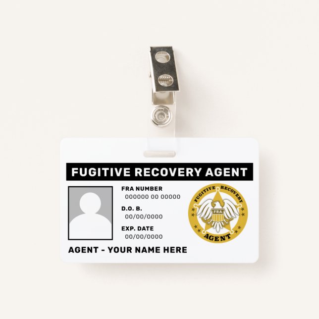 FUGITIVE RECOVERY AGENT Badge (Front with Clip)