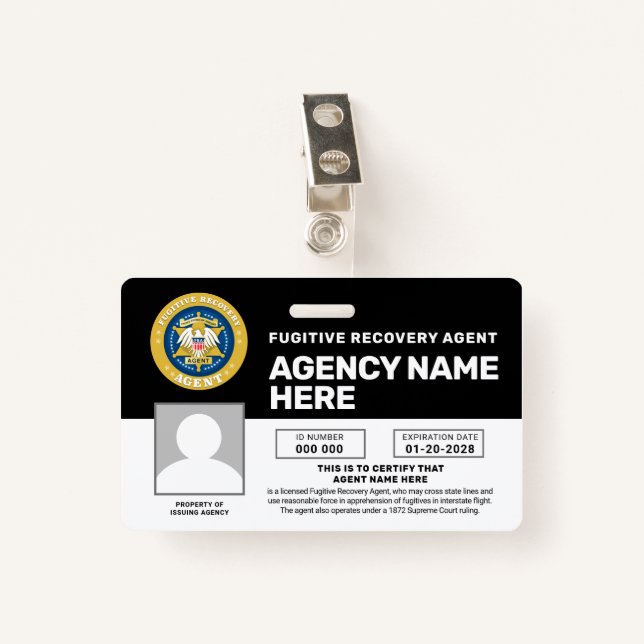 FUGITIVE RECOVERY AGENT BADGE  (Front with Clip)