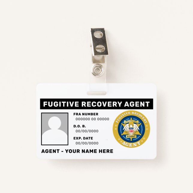 FUGITIVE RECOVERY AGENT Badge (Front with Clip)