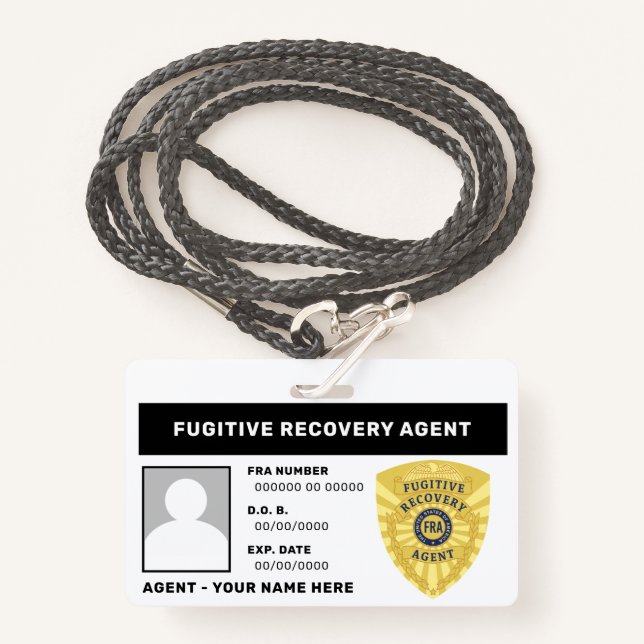 FUGITIVE RECOVERY AGENT BADGE (Front with Lanyard)