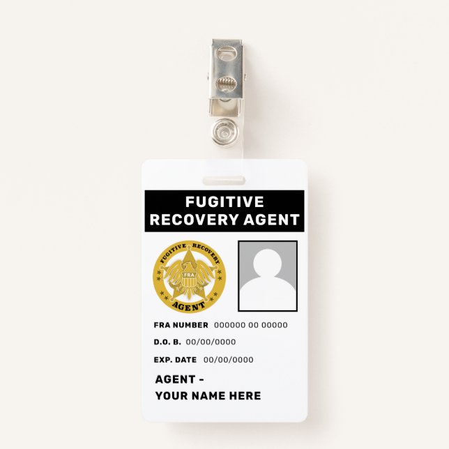 FUGITIVE RECOVERY AGENT Badge (Front with Clip)