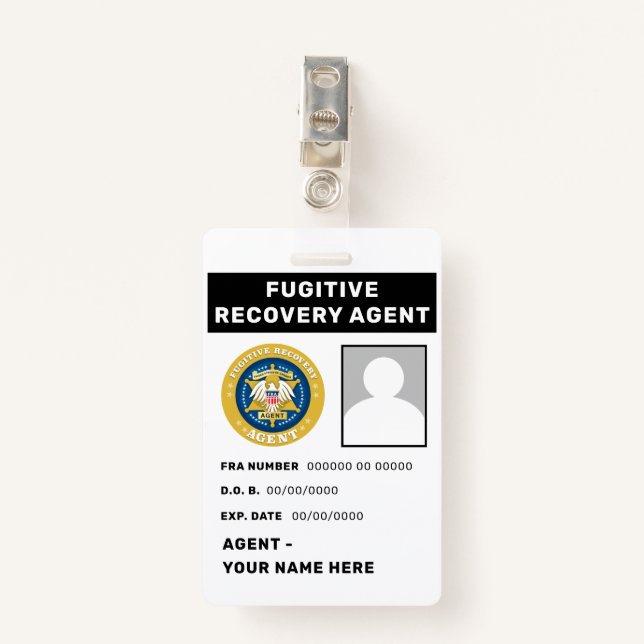FUGITIVE RECOVERY AGENT Badge (Front with Clip)