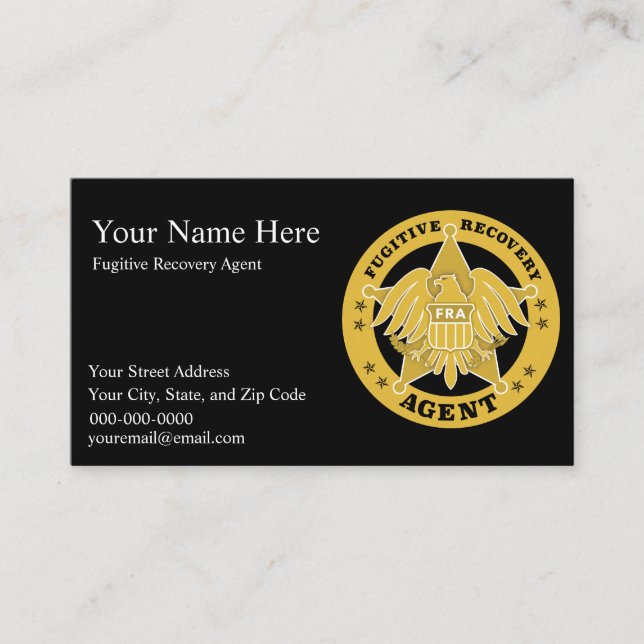 FUGITIVE RECOVERY AGENT BADGE Business card (Front)