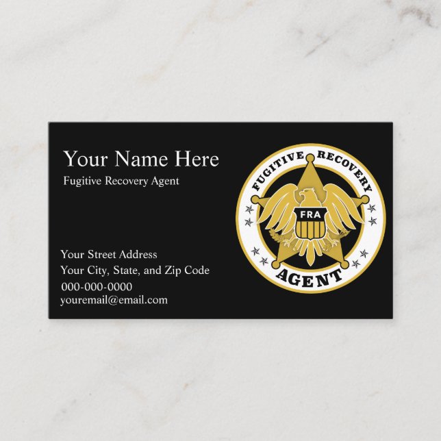 FUGITIVE RECOVERY AGENT BADGE Business card (Front)