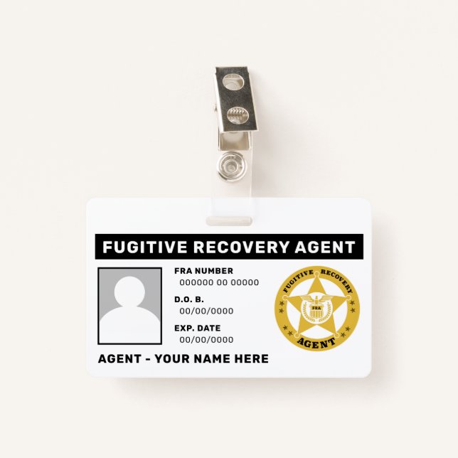 FUGITIVE RECOVERY AGENT BADGE CLIP (Front with Clip)
