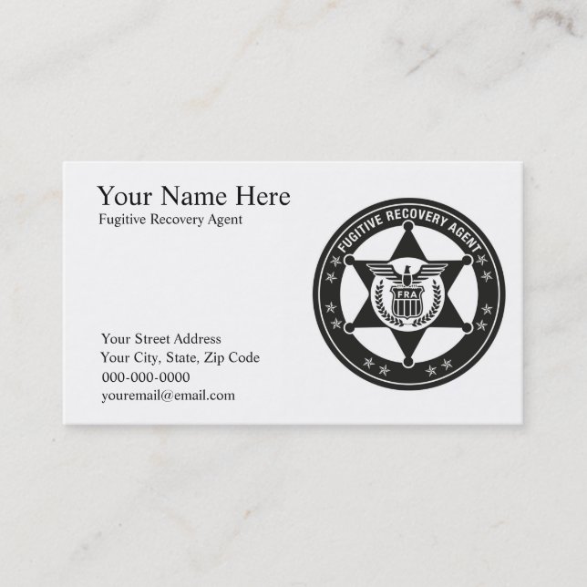 FUGITIVE RECOVERY AGENT Business Cards (Front)