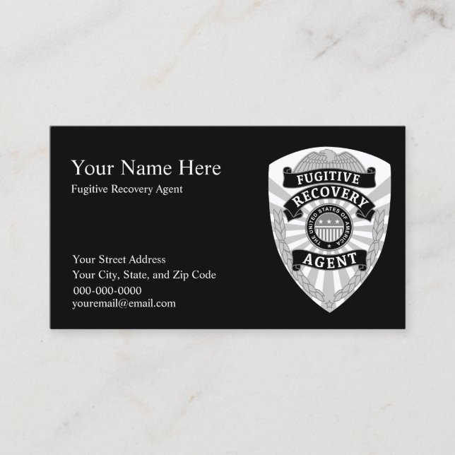 FUGITIVE RECOVERY AGENT Business Cards (Front)
