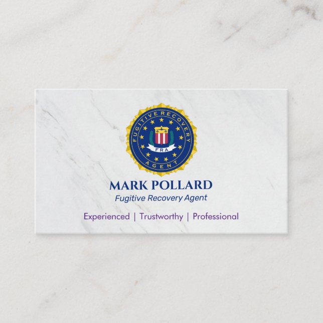 Fugitive Recovery Agent | Elegant White Business Card (Front)