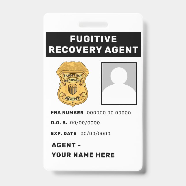 FUGITIVE RECOVERY AGENT Lanyard Badge (Front)