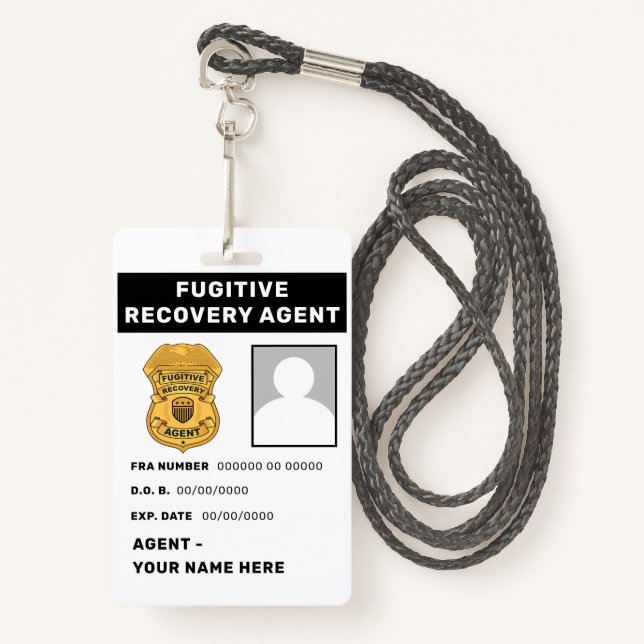 FUGITIVE RECOVERY AGENT Lanyard Badge (Front with Lanyard)