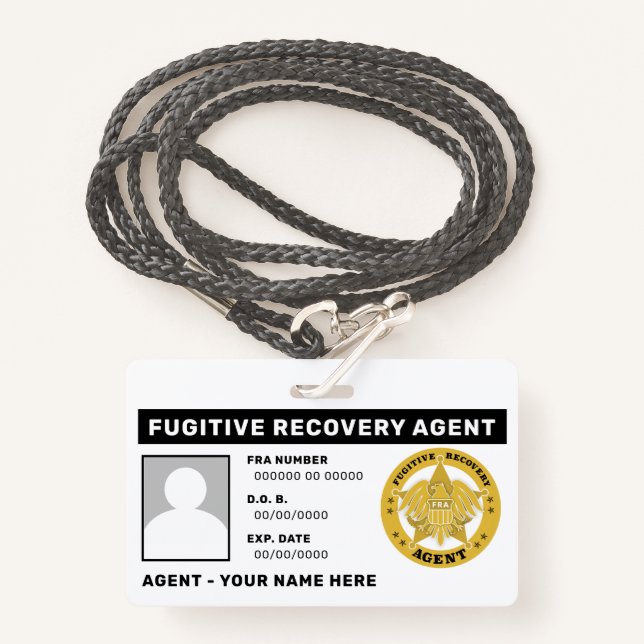 FUGITIVE RECOVERY AGENT Lanyard Badge (Front with Lanyard)