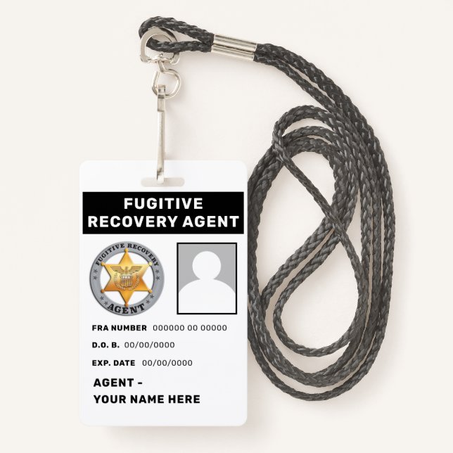 FUGITIVE RECOVERY AGENT Lanyard Badge (Front with Lanyard)