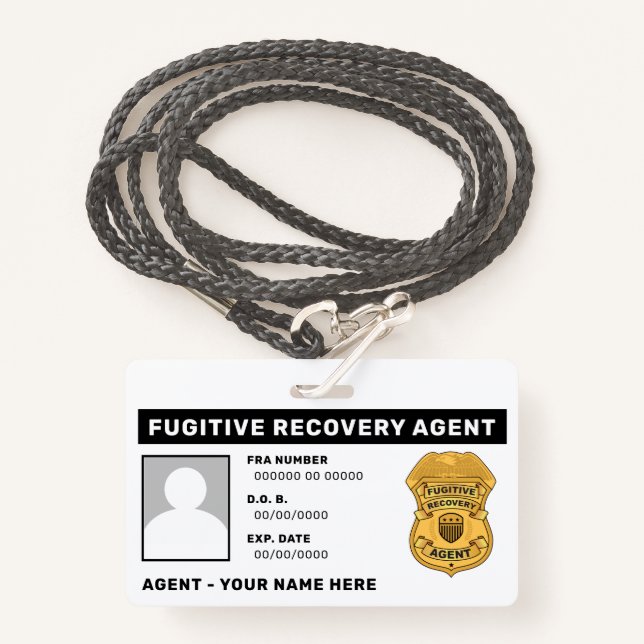 FUGITIVE RECOVERY AGENT Lanyard Badge (Front with Lanyard)