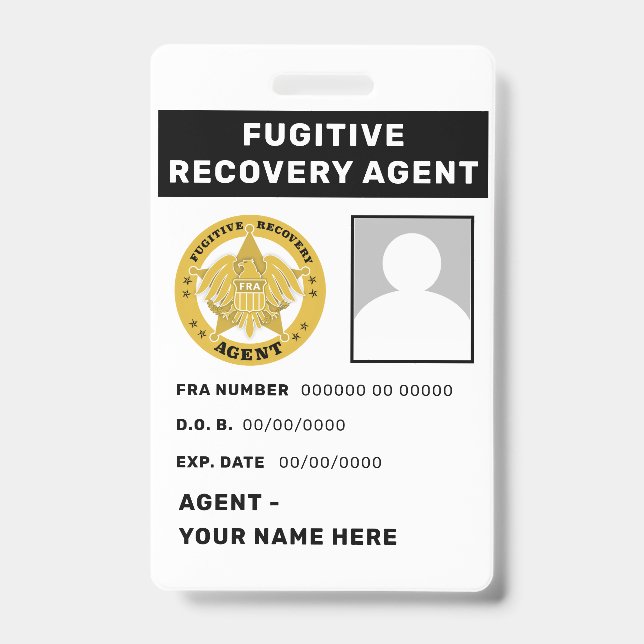 FUGITIVE RECOVERY AGENT Lanyard Badge (Front)