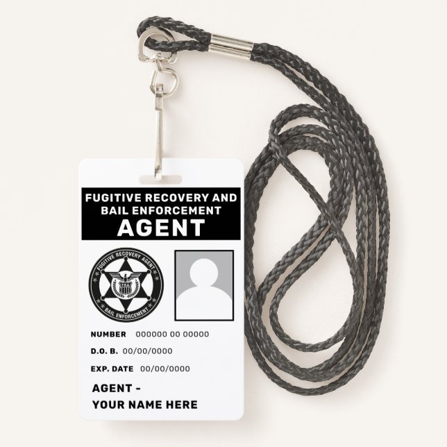 FUGITIVE RECOVERY  & BAIL ENFORCEMENT AGENT Badge (Front with Lanyard)