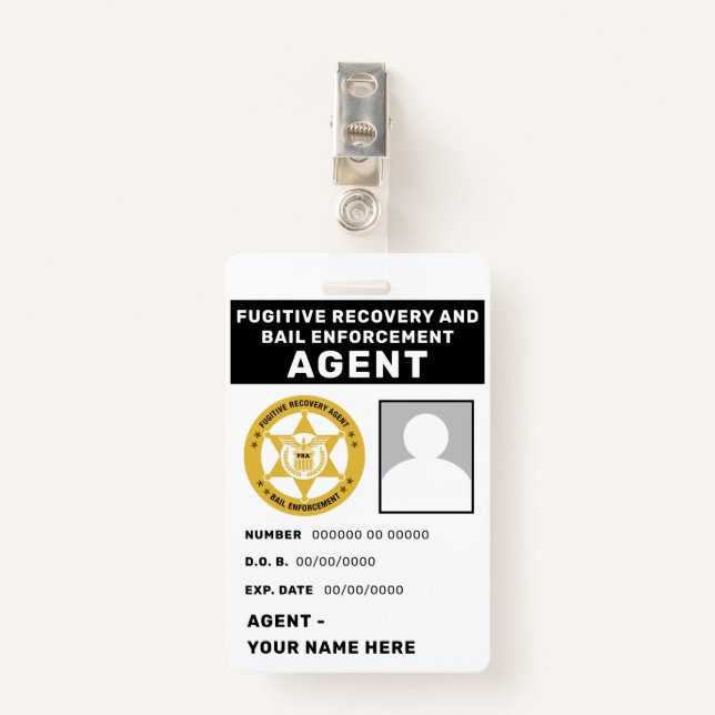 FUGITIVE RECOVERY  & BAIL ENFORCEMENT AGENT Badge (Front with Clip)
