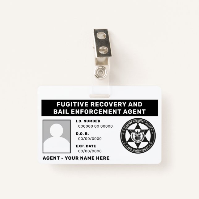 FUGITIVE RECOVERY & BAIL ENFORCEMENT AGENT BADGE (Front with Clip)