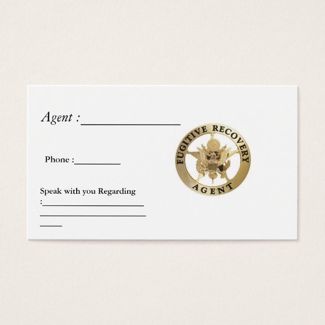 FUGITIVE RECOVERY CARDS (Front)