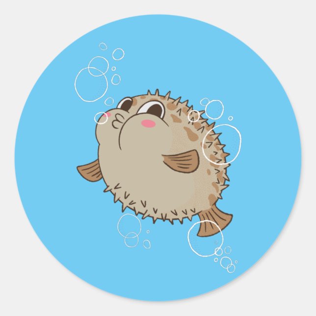 Fugu Sea Life Cartoon Design Classic Round Sticker (Front)