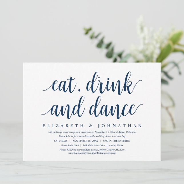 Fuite de noces, Manger, Boire et Danser Invitation (Debout devant)