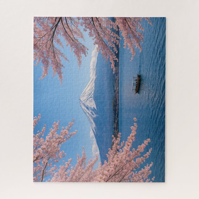 Fuji and Sakura by the Spring Lakeside Jigsaw Puzzle (Vertical)