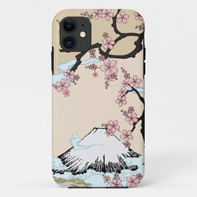 Fuji and Sakura - Japanese Design Iphone case (Back)