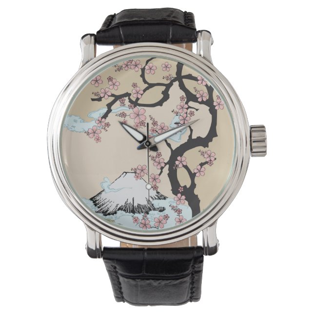 Fuji et Sakura : Montre à bracelet en cuir Vintage (devant)