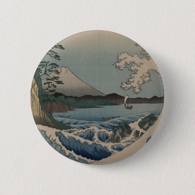 Fuji from the Sea off Satta 2 Inch Round Button (Front)