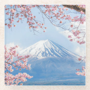 Fuji Mountain   Kawaguchiko Lake   Spring In Japan Glass Coaster