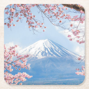 Fuji Mountain   Kawaguchiko Lake   Spring In Japan Square Paper Coaster