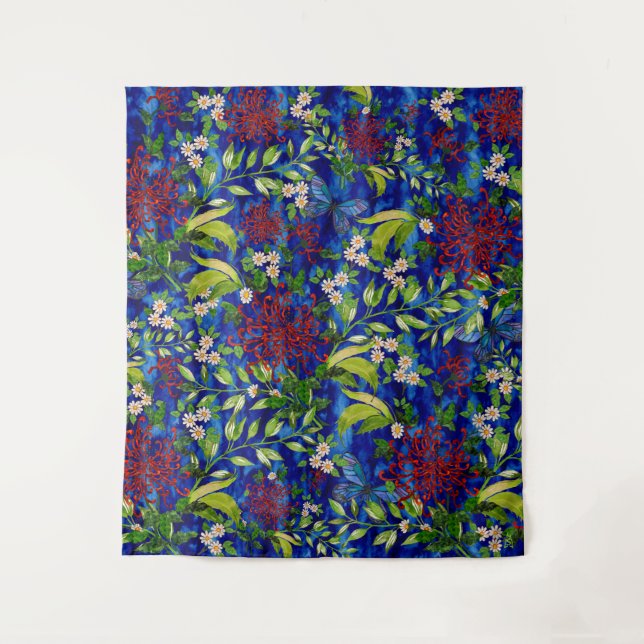 Fuji Mums Daisies and Butterflies Tapestry (Front)