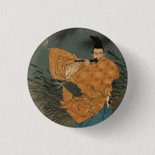 Fujiwara no Yasumasa Plays Flute By Moonlight 1 Inch Round Button