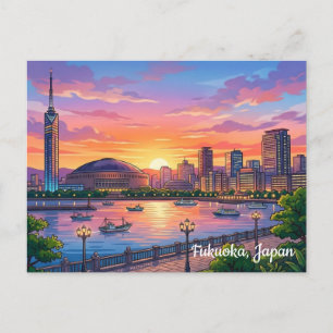 Fukuoka Japan Sunset Travel Postcard