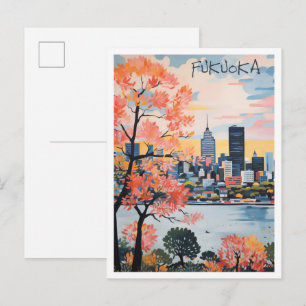 Fukuoka Japan Vintage Travel Art Postcard