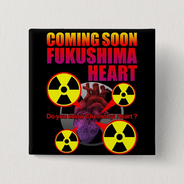 Fukushima heart 2 inch square button (Front)