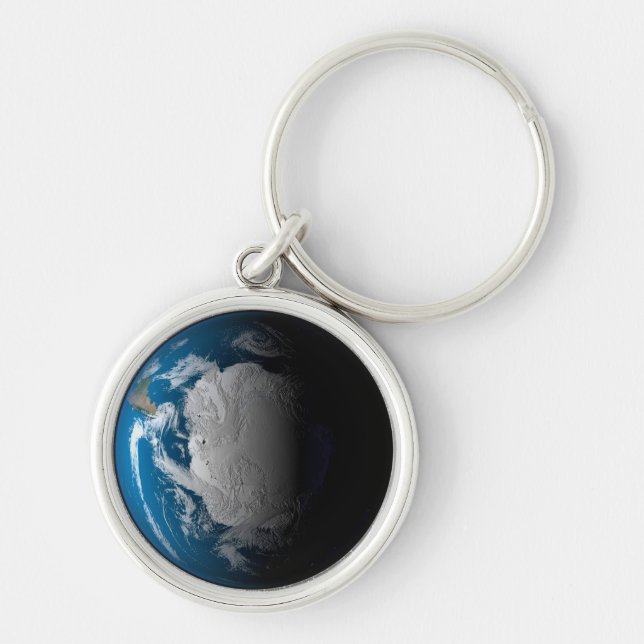 Ful Earth Showing Simulated Clouds Over Antarctica Keychain (Front)