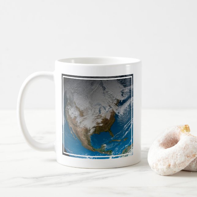 Ful Earth With Simulated Clouds Over North America Coffee Mug (With Donut)
