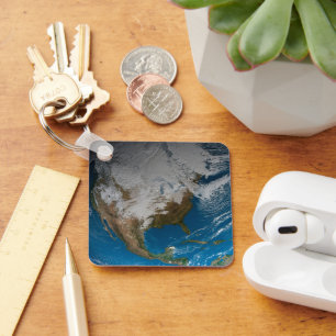 Ful Earth With Simulated Clouds Over North America Keychain