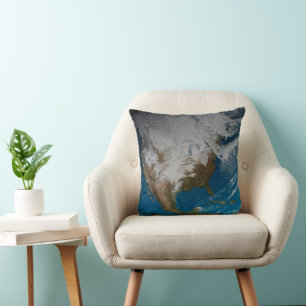Ful Earth With Simulated Clouds Over North America Throw Pillow