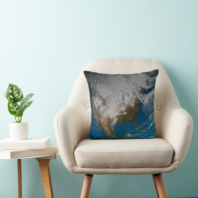 Ful Earth With Simulated Clouds Over North America Throw Pillow (Chair)