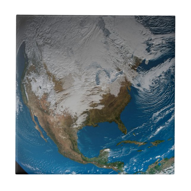Ful Earth With Simulated Clouds Over North America Tile (Front)