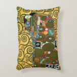 Fulfilment aka The Embrace by Gustav Klimt Accent Pillow<br><div class="desc">Fulfilment (The Embrace) (1909) by Gustav Klimt. A vintage Victorian Era Symbolism fine art love and romance portrait painting featuring a young couple hugging. The Stoclet Frieze is a series of three mosaics commissioned for the dining room in the Palais Stoclet in Brussells. About the artist: Gustav Klimt (1862-1918) was...</div>