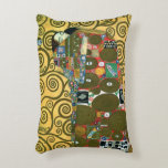 Fulfilment aka The Embrace by Gustav Klimt Accent Pillow<br><div class="desc">Fulfilment (The Embrace) (1909) by Gustav Klimt. A vintage Victorian Era Symbolism fine art love and romance portrait painting featuring a young couple hugging. The Stoclet Frieze is a series of three mosaics commissioned for the dining room in the Palais Stoclet in Brussells. About the artist: Gustav Klimt (1862-1918) was...</div>