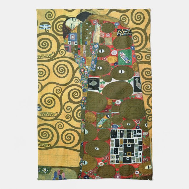 Fulfilment aka The Embrace by Gustav Klimt Kitchen Towel (Vertical)